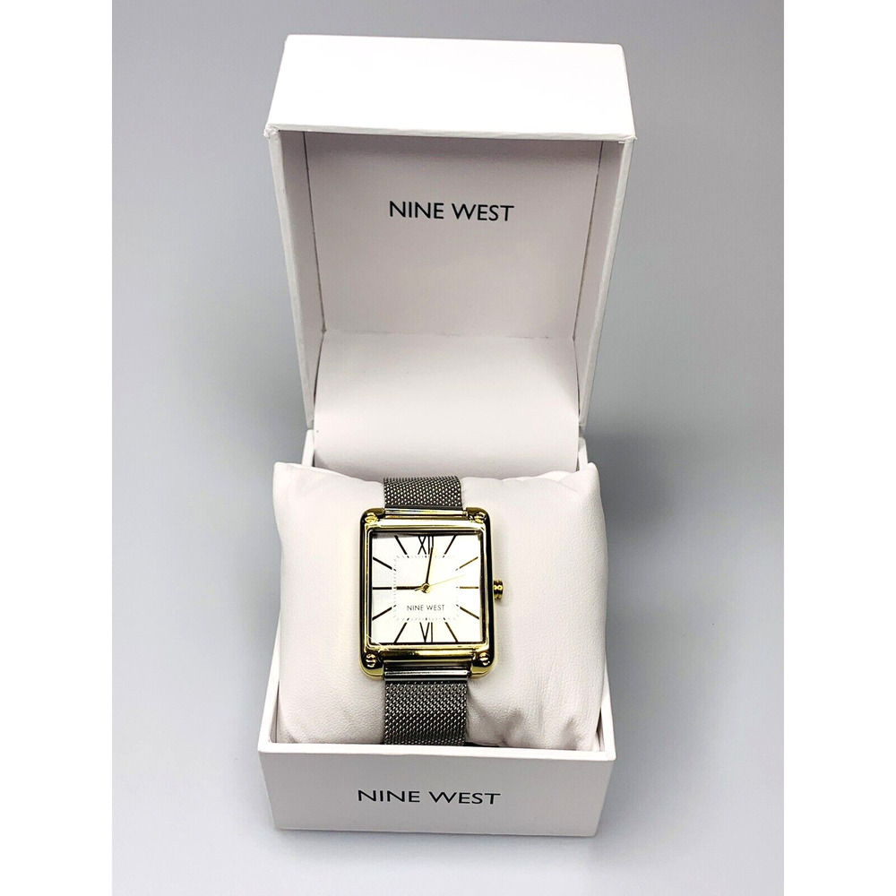 Nine West Women's Mesh Bracelet Watch Two Tone with Extra Extender